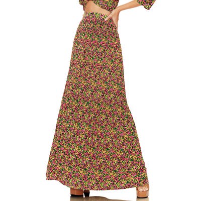 Afrm Rocco Plisse Pleat High Waist Maxi Skirt, Yellow