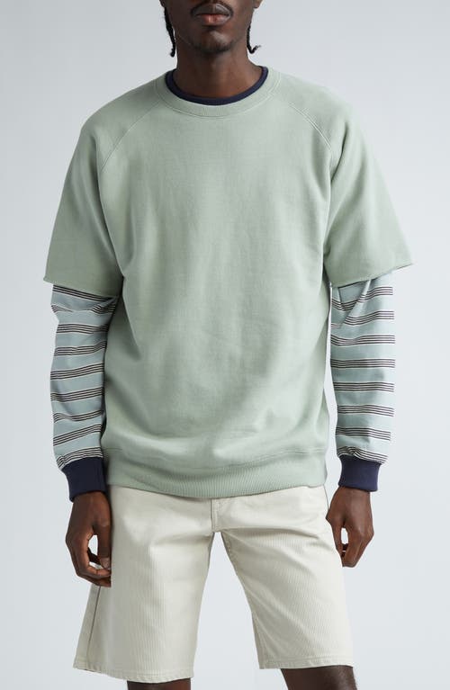 Stripe Long Sleeve Cotton Pocket T-Shirt in Sax 70