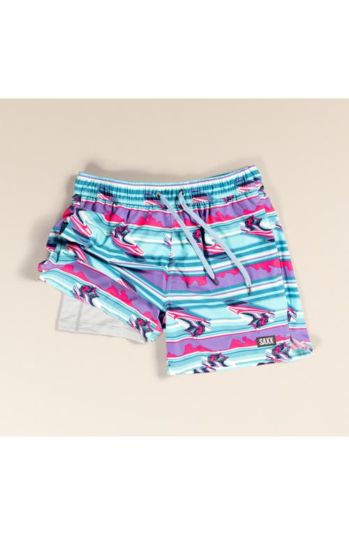 Shop Saxx Oh Buoy Stripe 2-in-1 Hybrid Shorts In Jetski Stripe- Pool