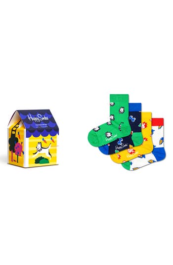 Happy Socks Kids' 4-pack Pet Print Socks In Green