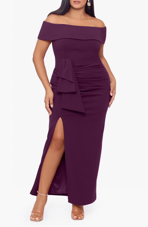 Xscape Evenings Off The Shoulder Gown In Mulberry