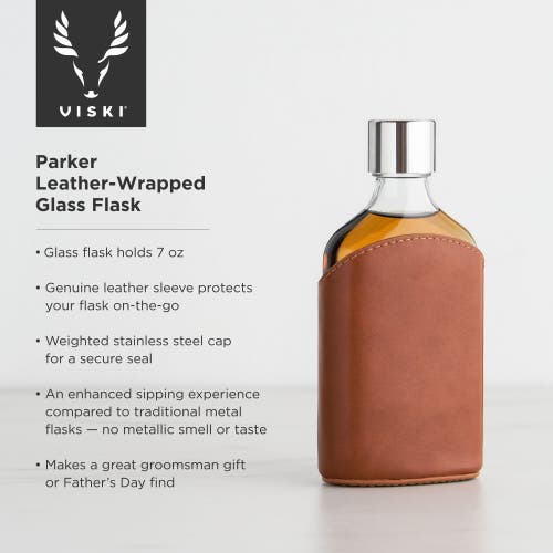 Viski Admiral Parker Leather-wrapped 7 oz Glass Flask In Clear