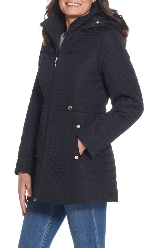 Gallery Quilted Water Resistant Hooded Jacket In Black