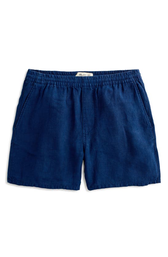 Shop Madewell Everywear Linen Twill Shorts In Dark Blue Wash