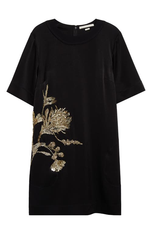 Jason Wu Collection Embellished Hammered Satin Shift Minidress Black at Nordstrom,