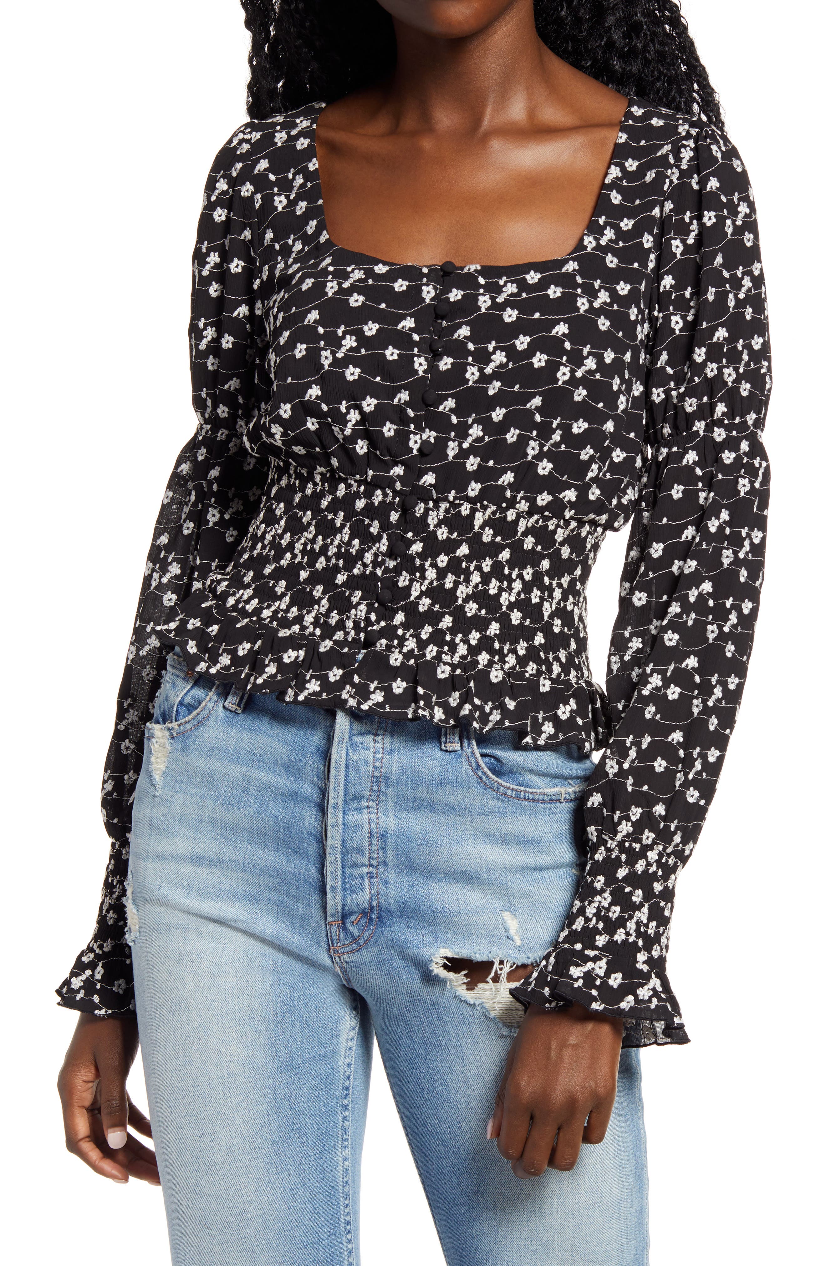 embroidered smock top