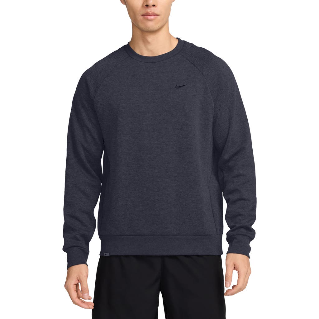 Nike Men's Primary Fleece Dri-fit Uv Performance Crew In Obsidian/heather