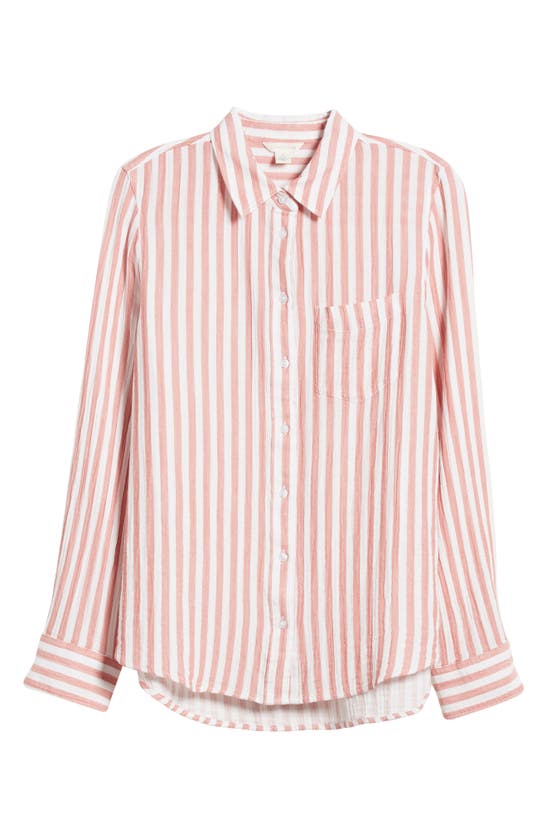 Shop Caslon Stripe Cotton Gauze Button-up Shirt In Pink C- White Katie Stripe