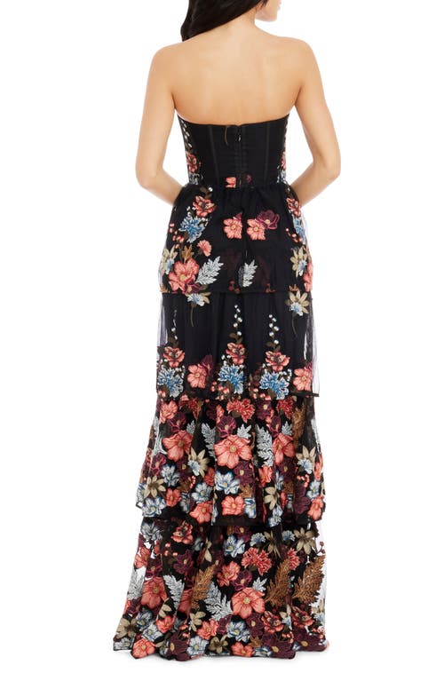 Shop Dress The Population Layana Floral Embroidery Strapless Gown In Canyon Clay Multi