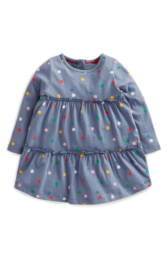 Mini Boden Polka Dot Tiered Ruffle Long Sleeve Dress In Multi Baby Painted Spot