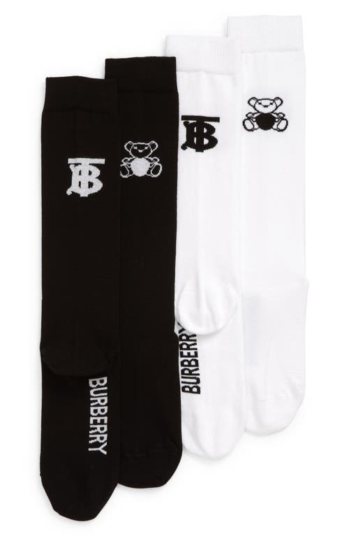 burberry Kids' TB & Bear 2-Pack Socks in Black /White