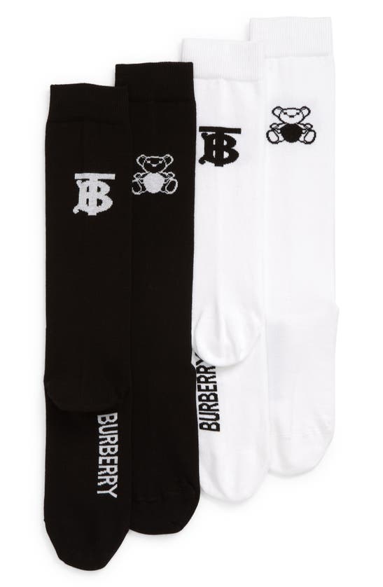 Burberry Kids' Tb & Bear 2-pack Socks In Black / White