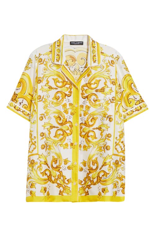 Shop Dolce & Gabbana Dolce&gabbana Majolica Print Silk Button-up Shirt In Mix Maiolica Giallo