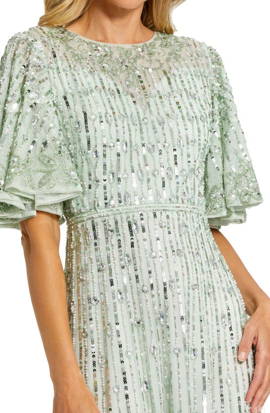 Shop Mac Duggal Sequin Flounce Sleeve Tulle Cocktail Dress In Sage