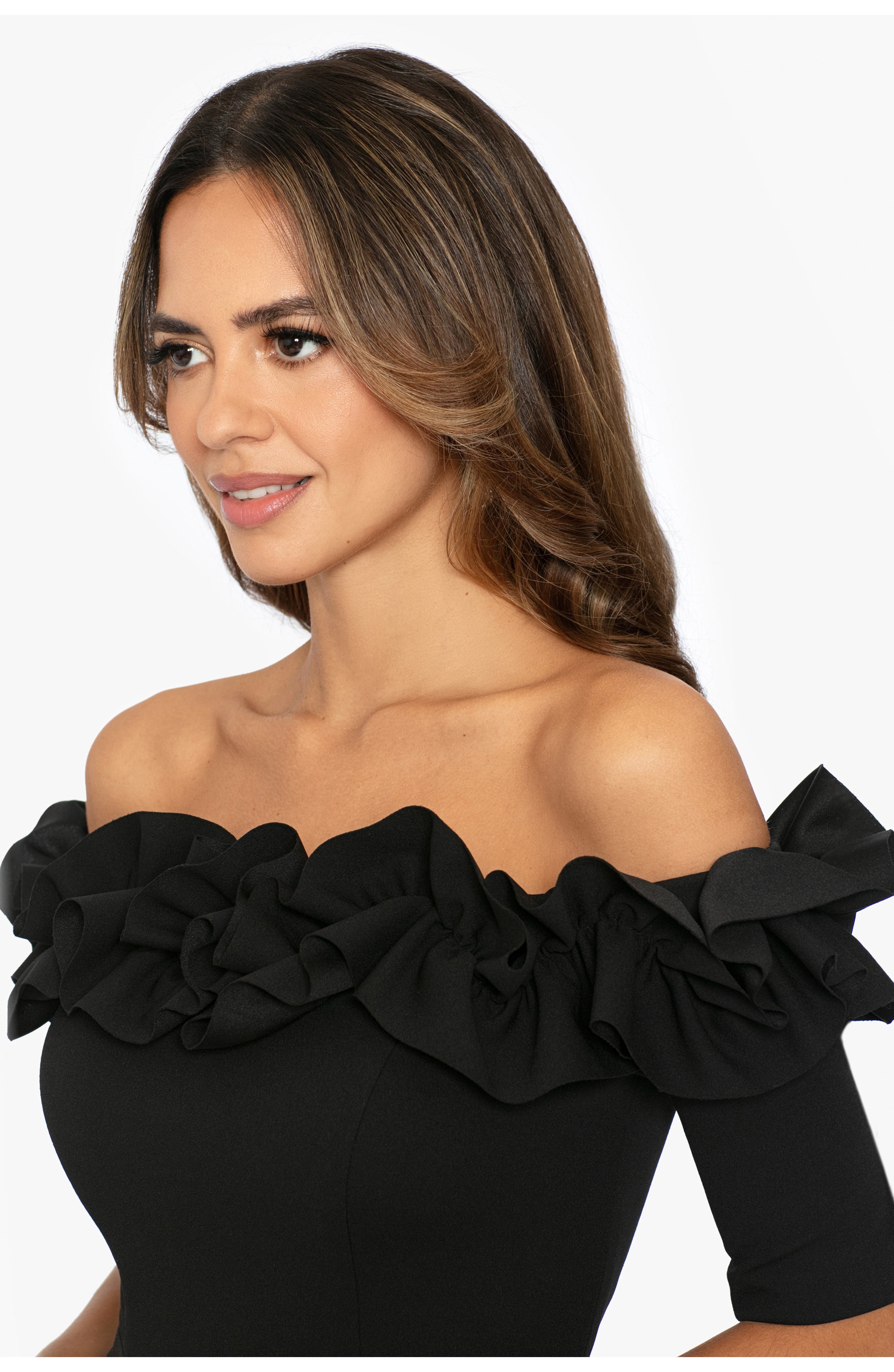 Xscape Evenings Ruched Ruffle Scuba Crepe Jumpsuit | Nordstrom