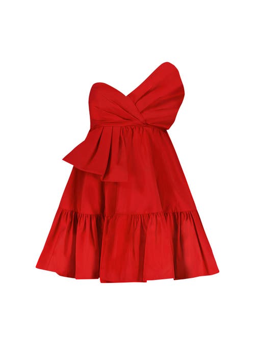 Mac Duggal Faille Strapless Twist Bow Mini Dress In Cherry