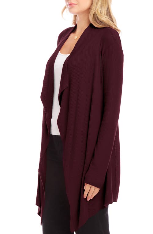 Shop Karen Kane Drape Collar Rib Longline Cardigan In Wine