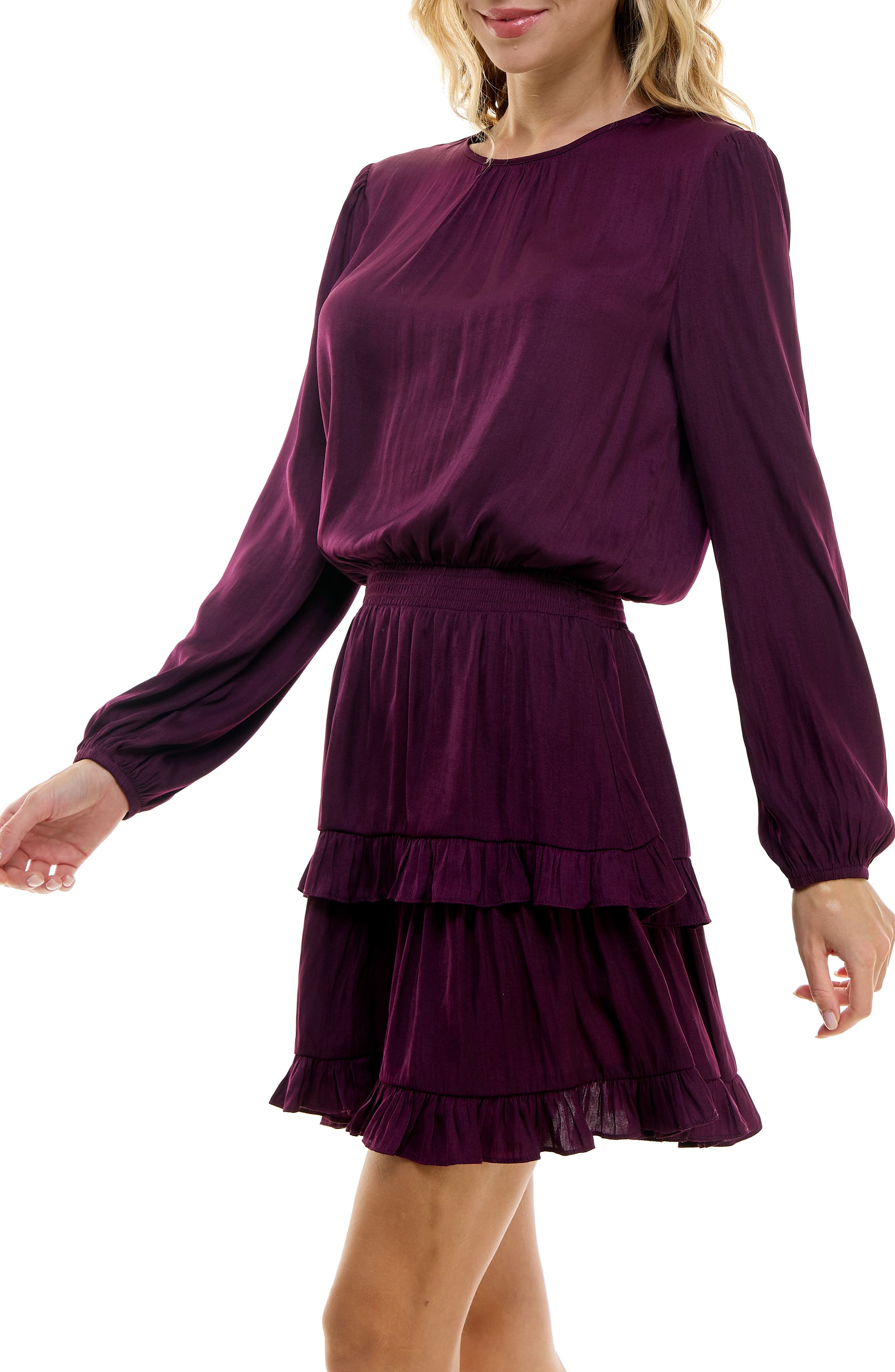 Socialite Smocked Tiered Long Sleeve Satin Dress | Nordstrom