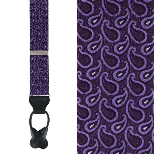 Shop Trafalgar Abner's Amoebas Patterned Silk Button End Private Collection Suspenders In Purple