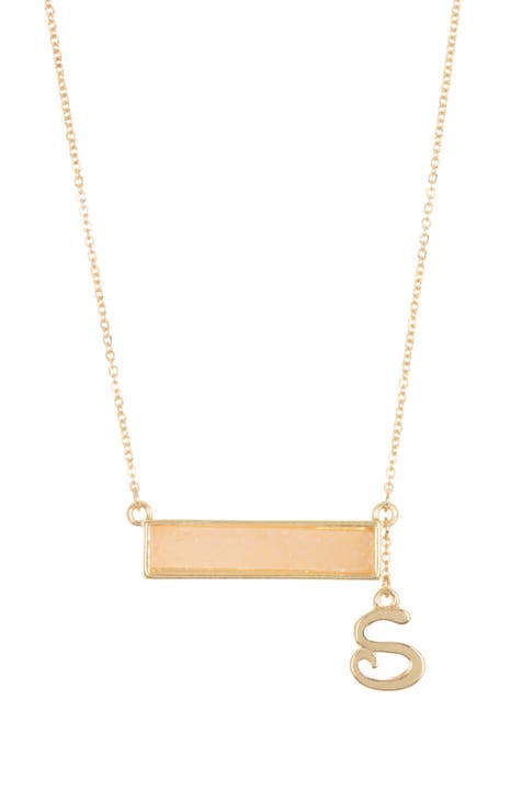 STEPHAN AND CO Drusy Bar & Initial Pendant Necklace