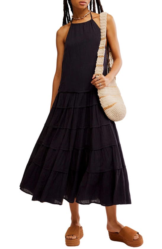 Shop Free People Somewhere Sunny Halter Midi Dress In Black