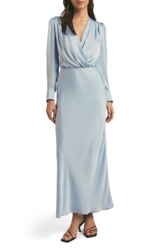 Favorite Daughter The Nita Long Sleeve Satin Maxi Dress In Sky Blue