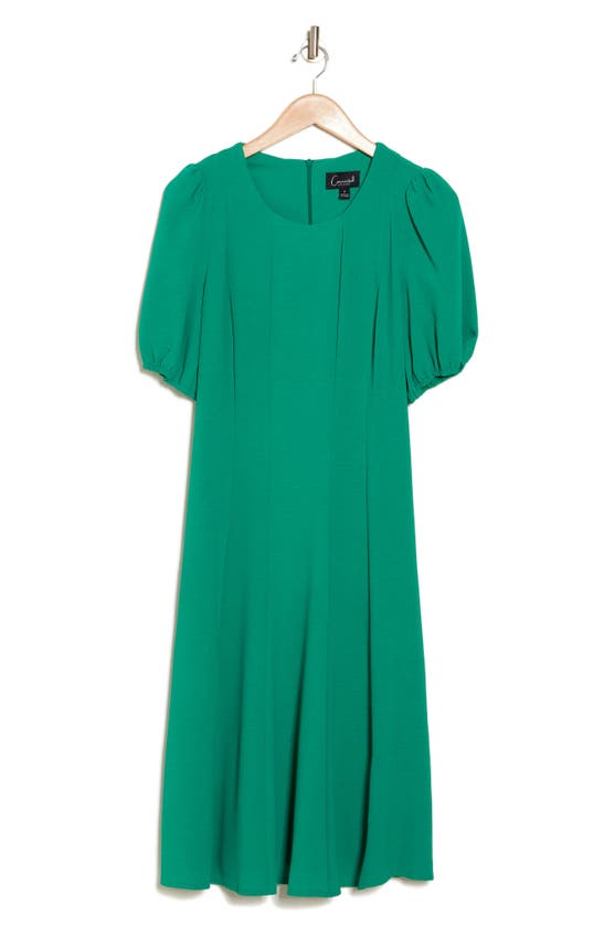 Connected Apparel Puff Sleeve Midi Dress In Green