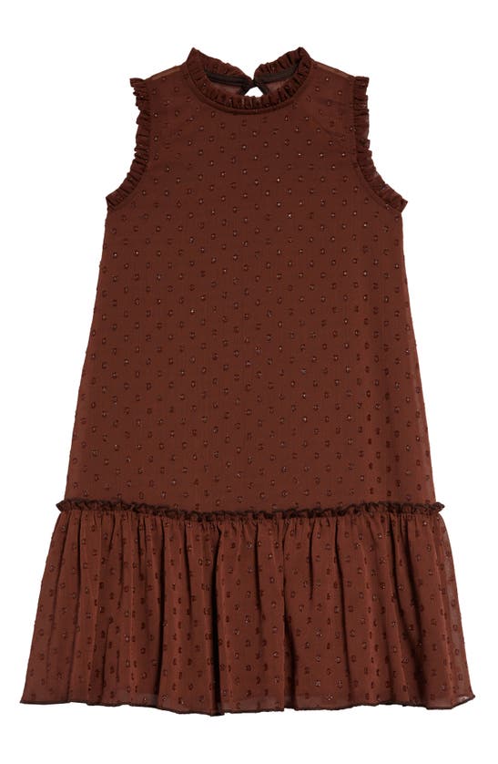 Ava & Yelly Kids' Metallic Dot Shift Dress In Choco