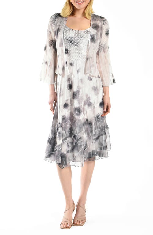 Komarov Charmeuse & Chiffon Dress with Jacket in Shadow Floral 