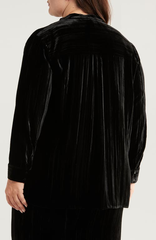 Shop Eileen Fisher Crushed Velvet Band Collar Button-up Shirt In Black