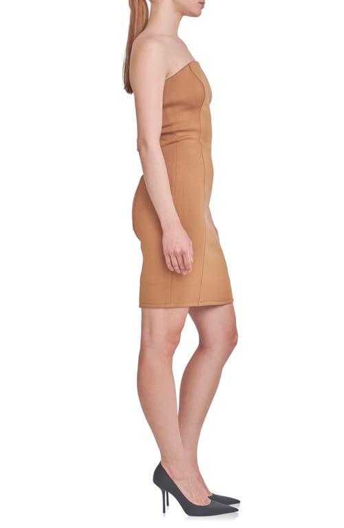 Shop Endless Rose Strapless Scuba Body-con Minidress In Camel