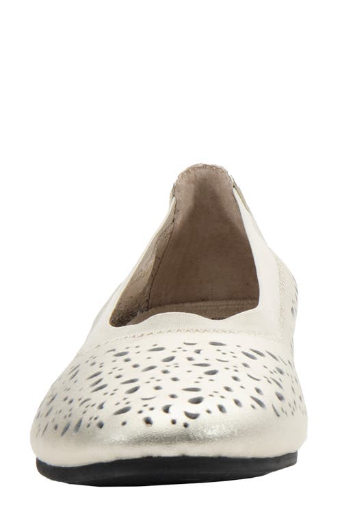 David Tate Laser Cut Ballet Flat In Platinum Calf