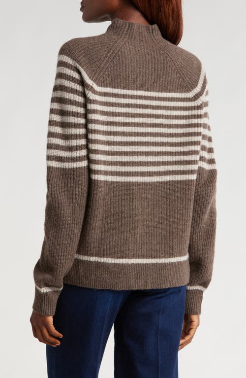 Shop Wyeth Laura Stripe Wool & Cashmere Funnel Neck Sweater In Coco/oatmeal