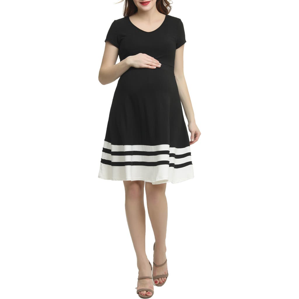 Kimi And Kai Theresa Colorblock Maternity Skater Dress In Black/white