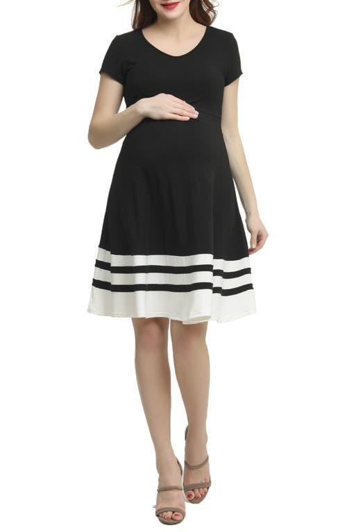 Kimi and Kai Theresa Colorblock Maternity Skater Dress Black/White at Nordstrom,