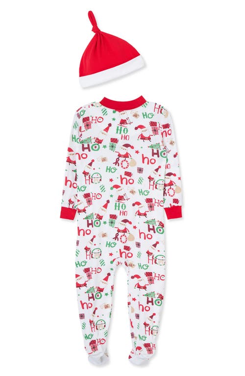 Shop Little Me Ho Ho Ho Holiday Footie & Santa Hat Set In White Multi