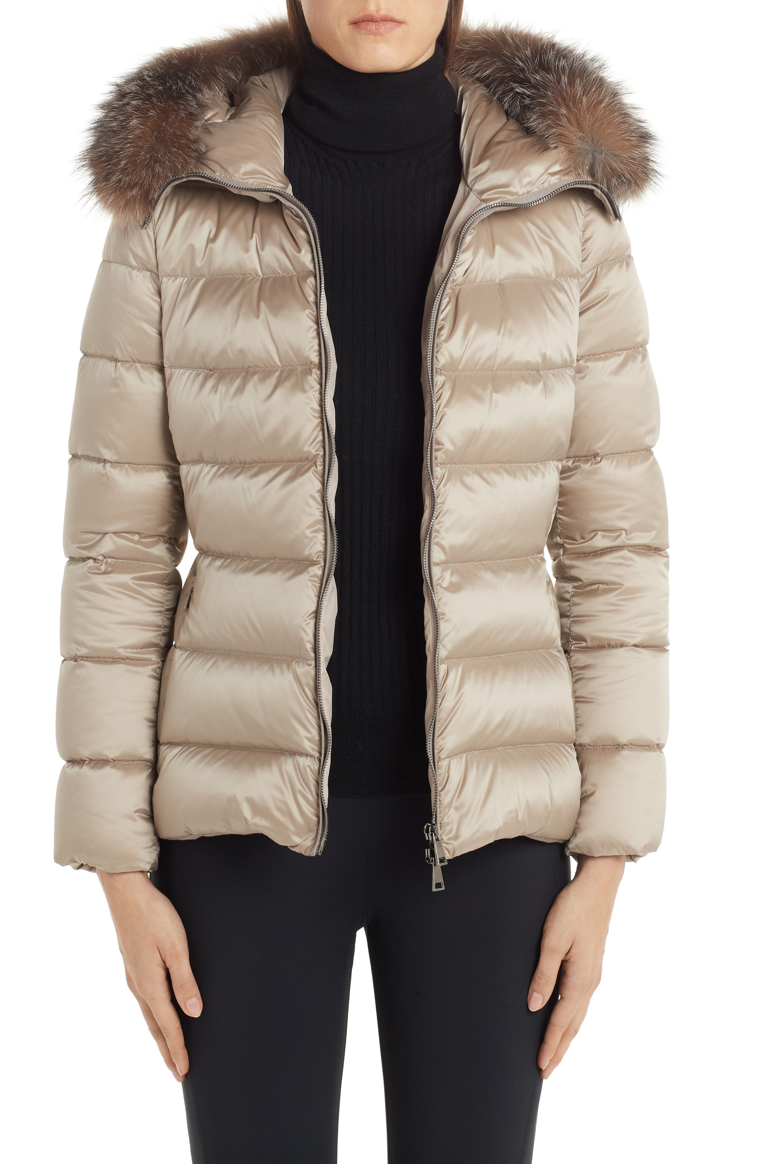 Moncler Tati Belted Down Puffer Coat with Removable Genuine Fox Fur ...