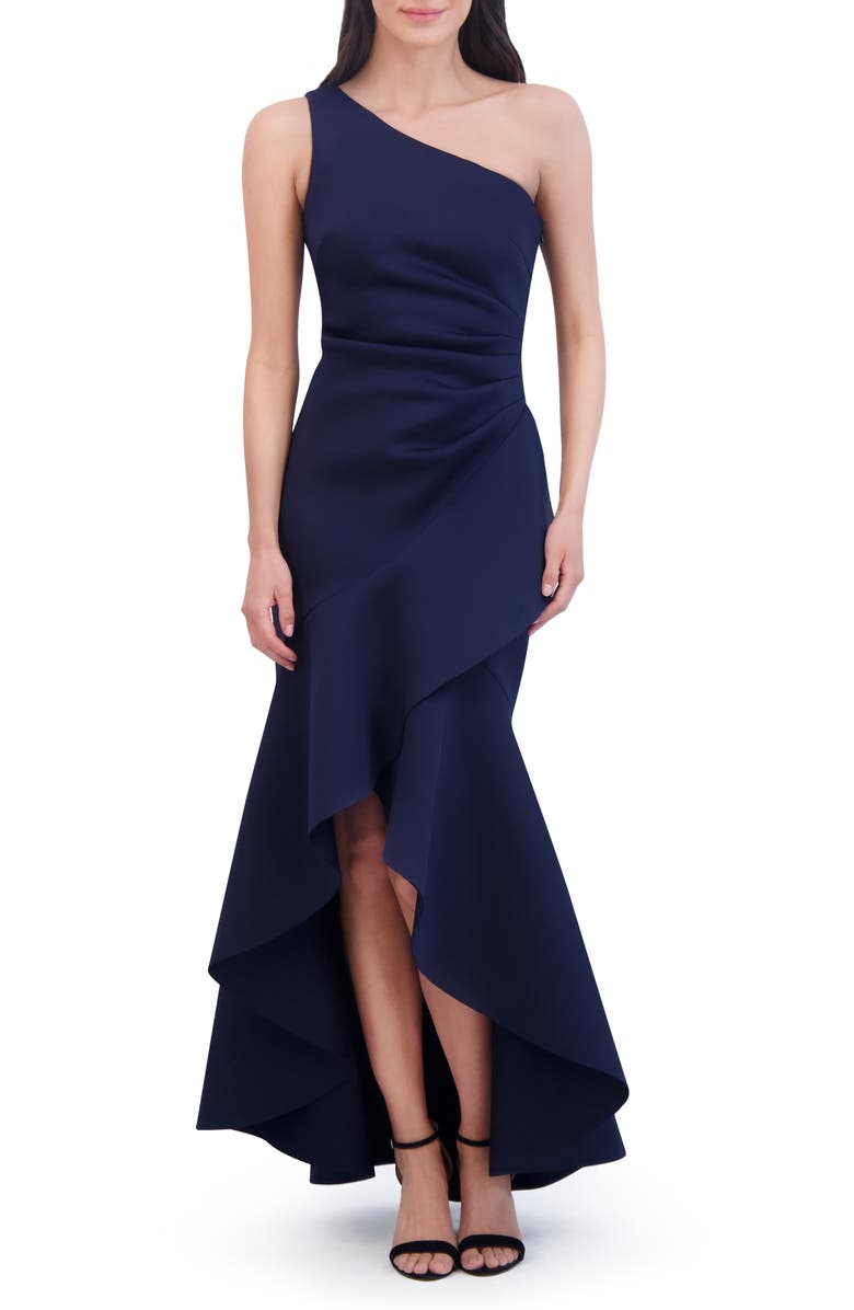 Eliza J One-Shoulder Side Pleat Ruffle Gown | Nordstrom