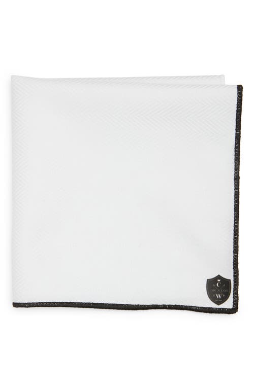 CLIFTON WILSON White Cotton Herringbone Pocket Square with Black Trim at Nordstrom