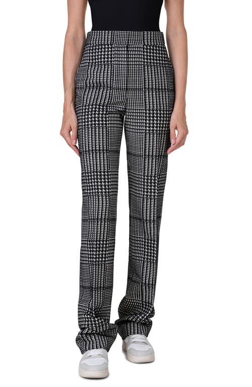 Chio Houndstooth Plaid Stretch Cotton Straight Leg Pants in Black-Cashew