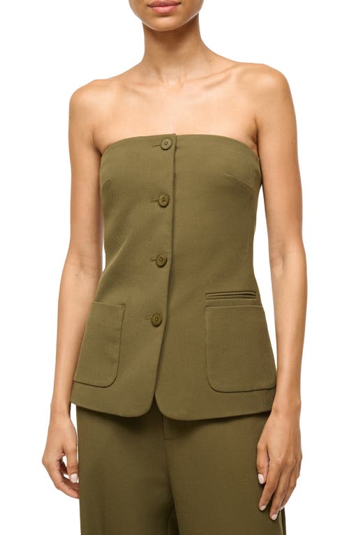 Shop Staud Brigade Strapless Button-up Top In Sergeant Green