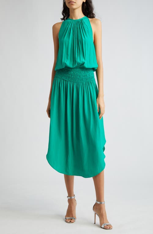 Audrey Smocked Waist Sleeveless Midi Dress in Sea Green