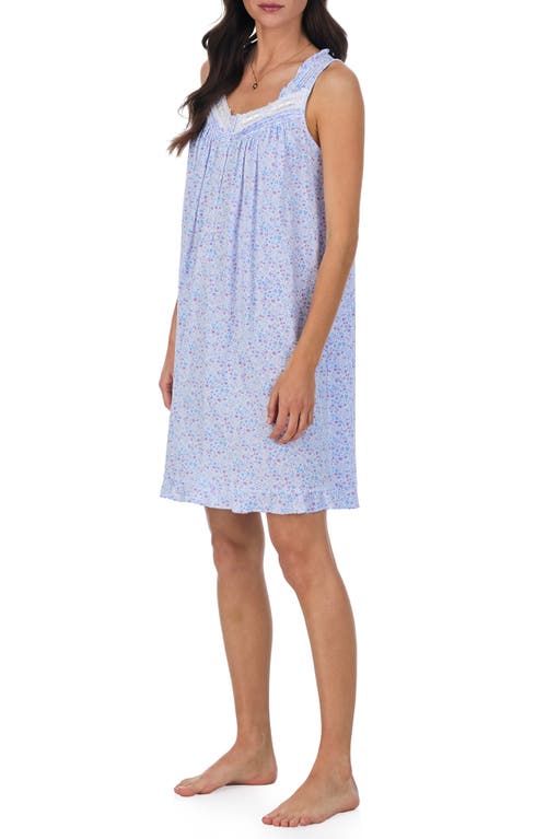 Shop Eileen West Floral Sleeveless Short Jersey Nightgown In Blue Print