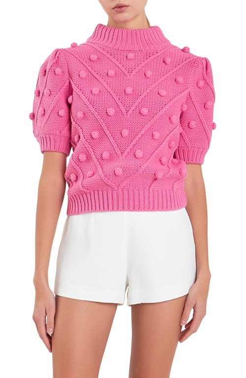 Shop English Factory Pompom Puff Sleeve Sweater In Pink