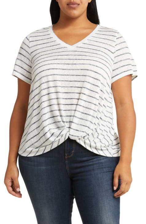 V-Neck Twist Hem T-Shirt (Plus)