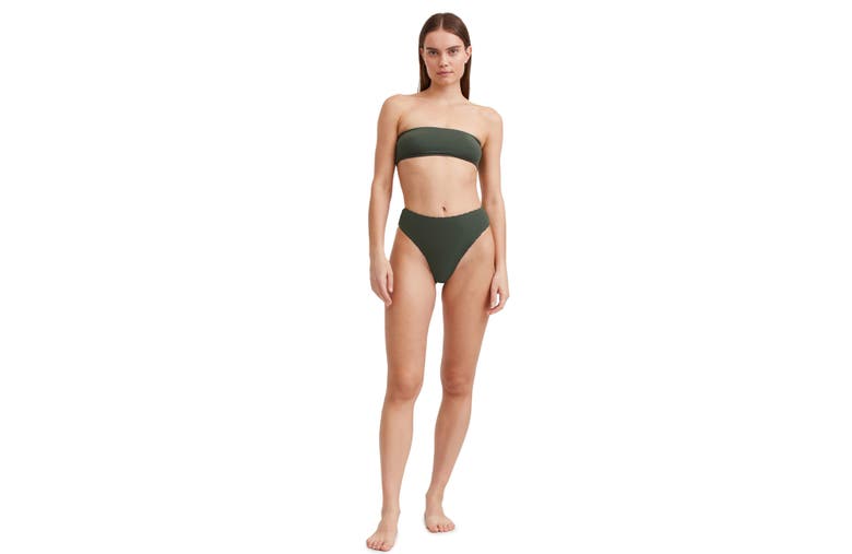 Shop Au Naturel By Gottex Striped Print Bandeau Bra Swim Top In Dark Olive