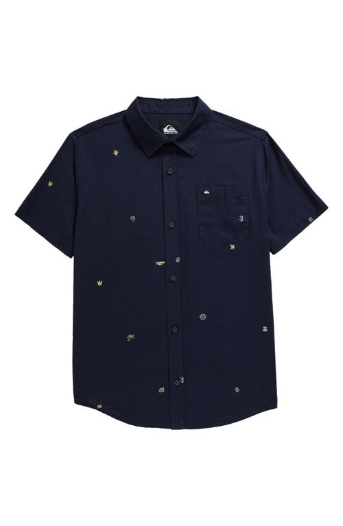 Shop Quiksilver Kids' Apero Short Sleeve Cotton Button-up Shirt In Dark Navy