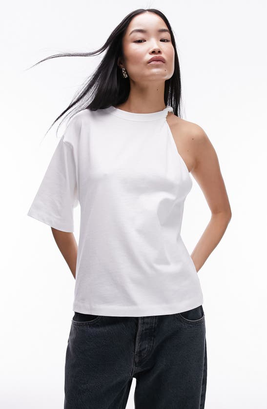 Shop Topshop Oversize Twist Neck Asymmetric T-shirt In Ivory