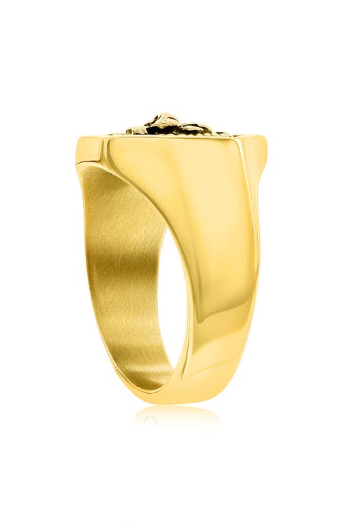 Blackjack Stainless Steel Lion Signet Ring In Gold