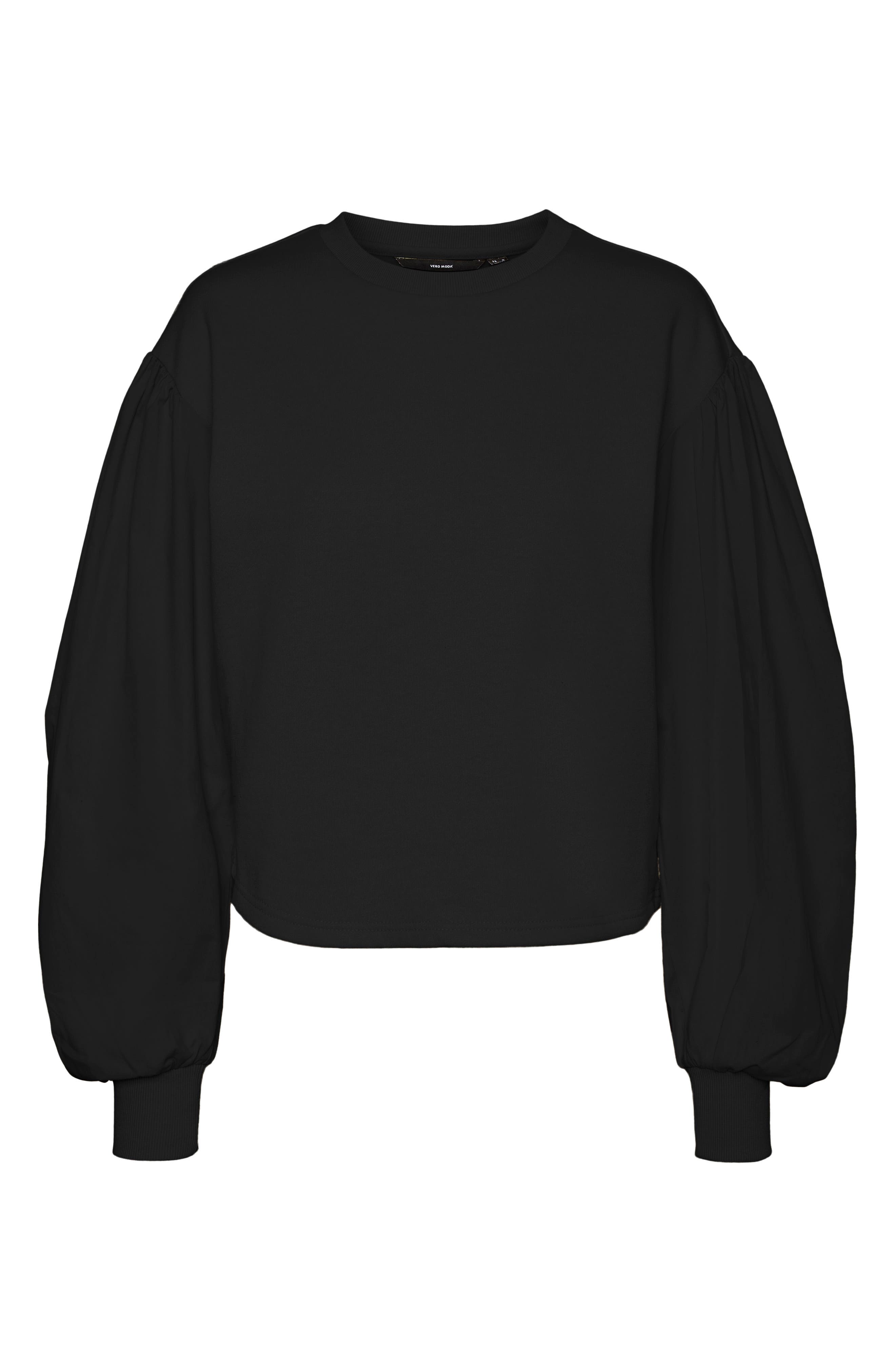Vero Moda Blouson Sleeve Mix Media Sweatshirt In Black